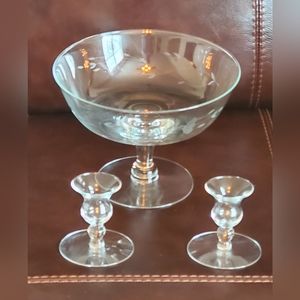 Vintage crystal pedestal bowl & candle holders